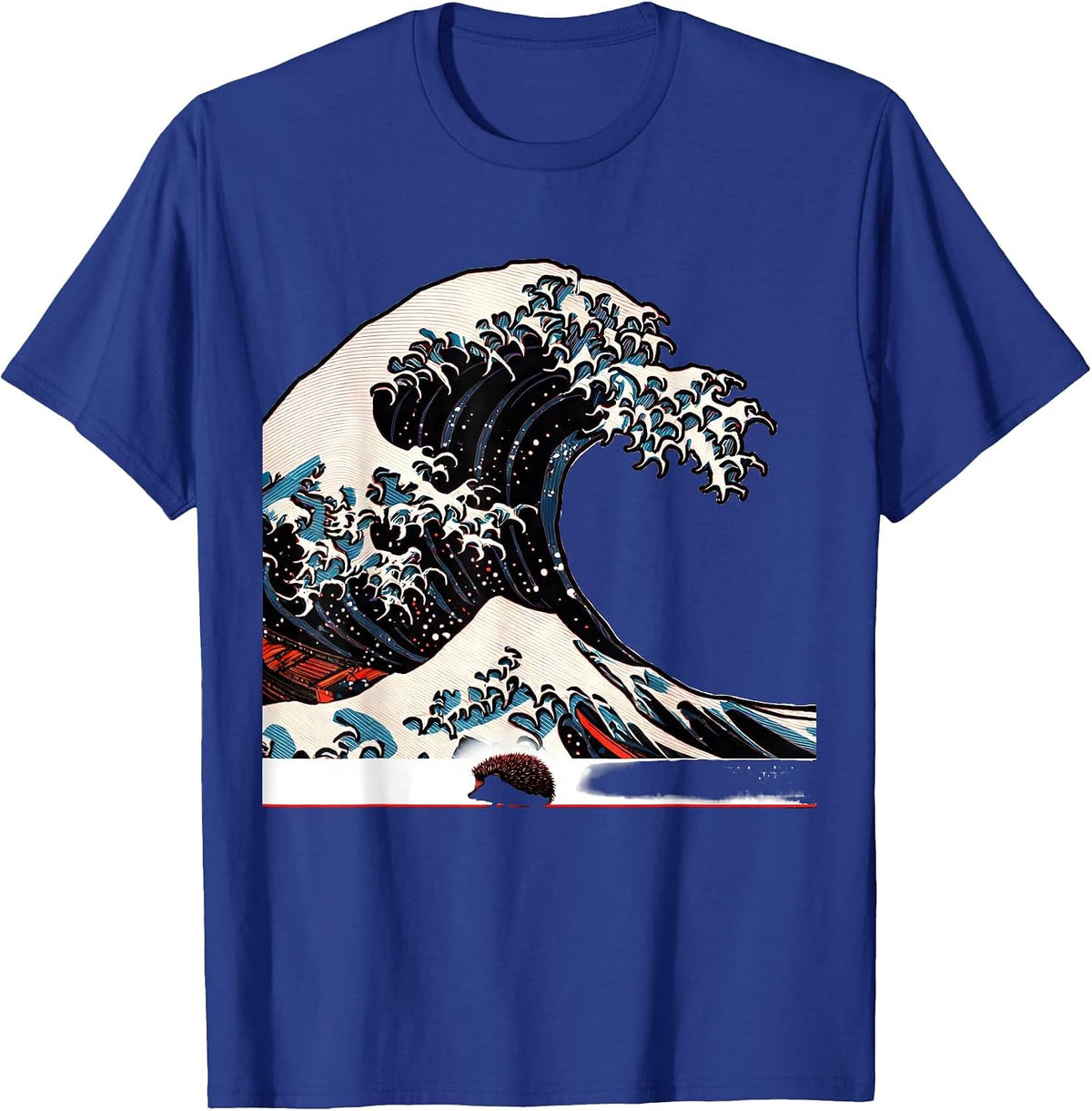 Men's Wave Crest Hedgehog Japanese Art Animal Humor T-Shirt - Royal Blue