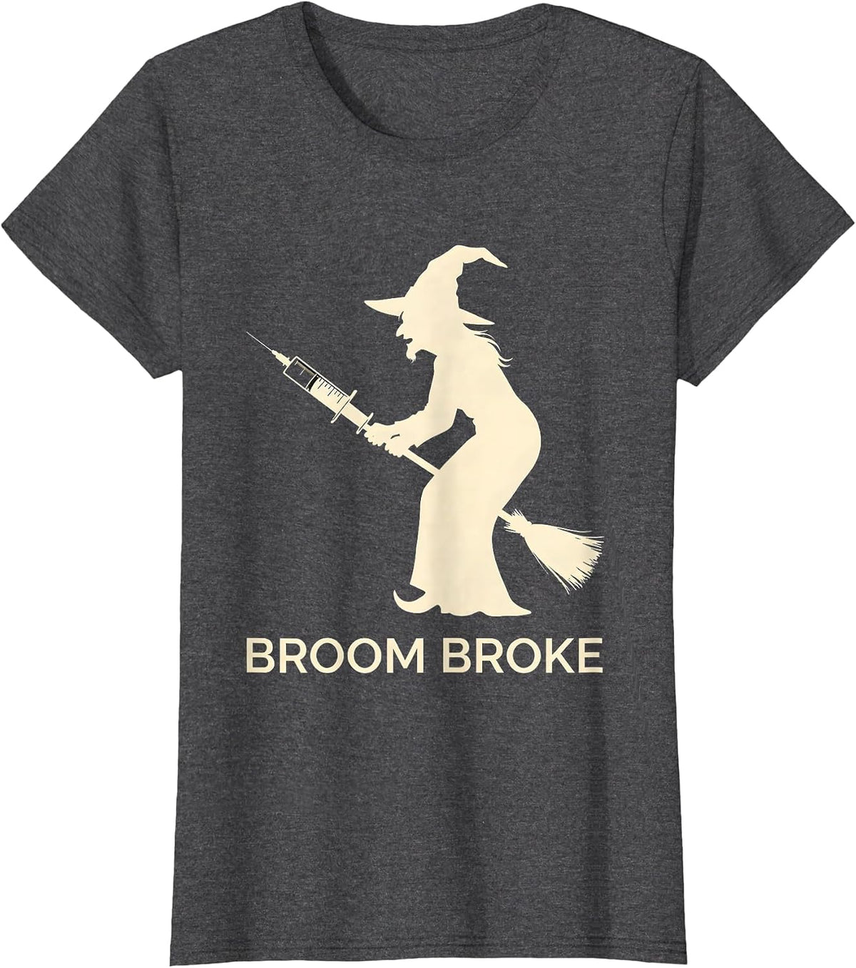 Women's Witch Hat Nurse Halloween Work Humor T-Shirt - Dark Heather Grey