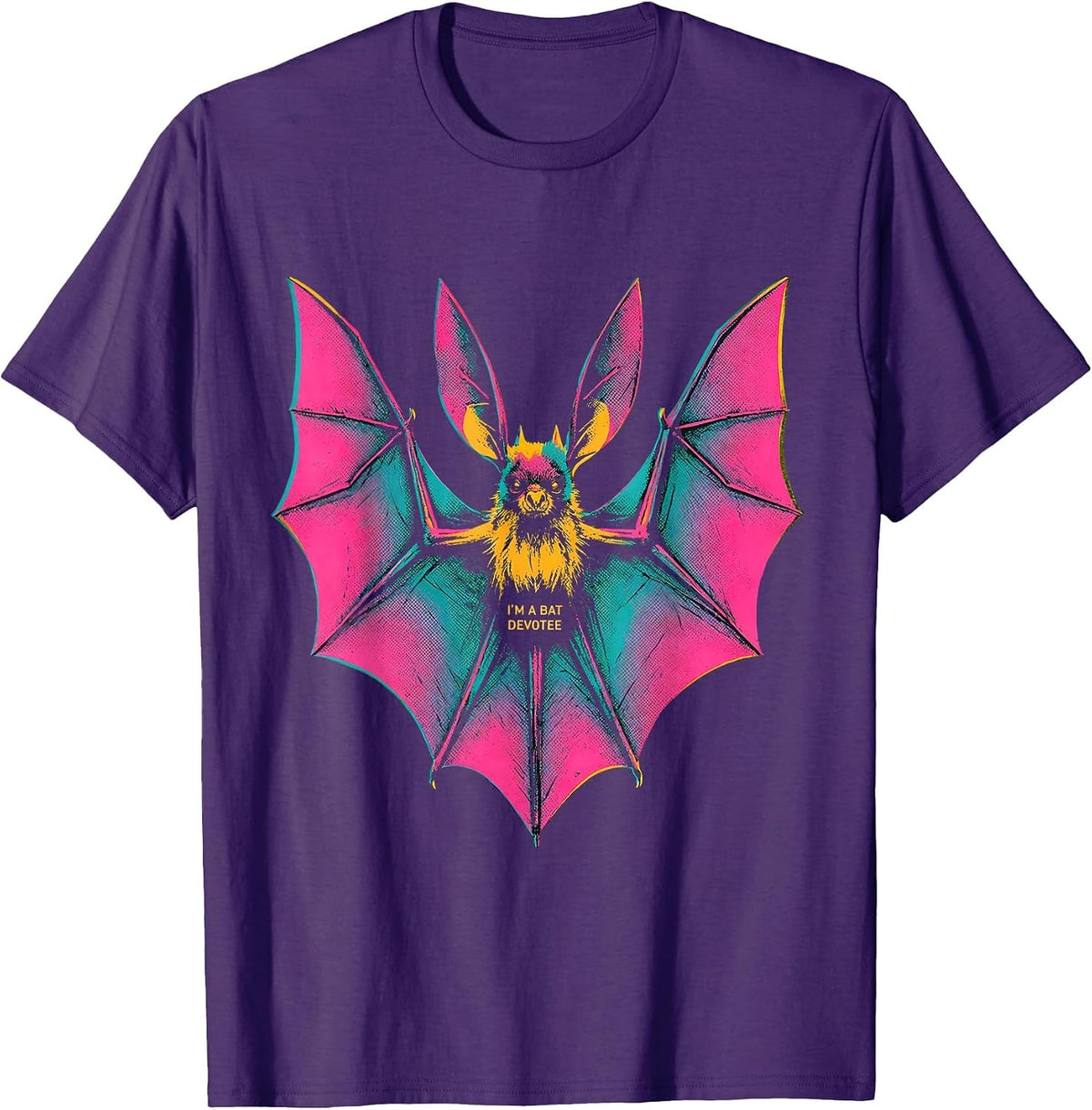 Men's I'm A Bat Devotee Risograph Bat Lover Wildlife Conservation T-Shirt - Purple