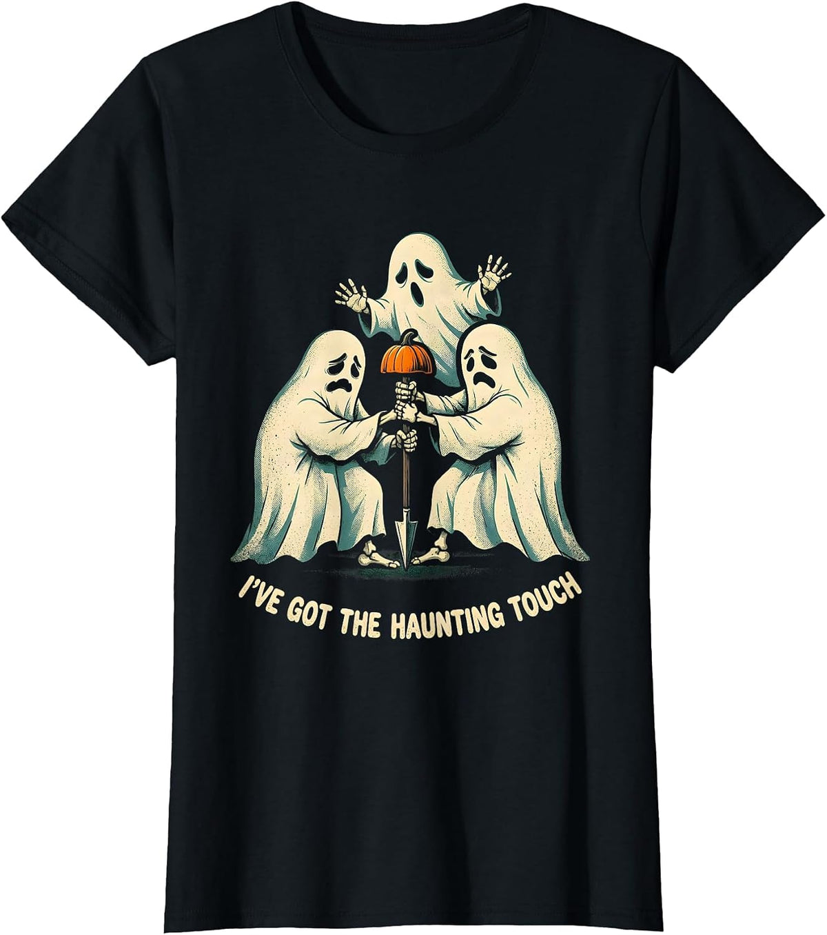 I'VE GOT THE HAUNTING TOUCH Distressed Dry Humor Halloween T-Shirt - Black