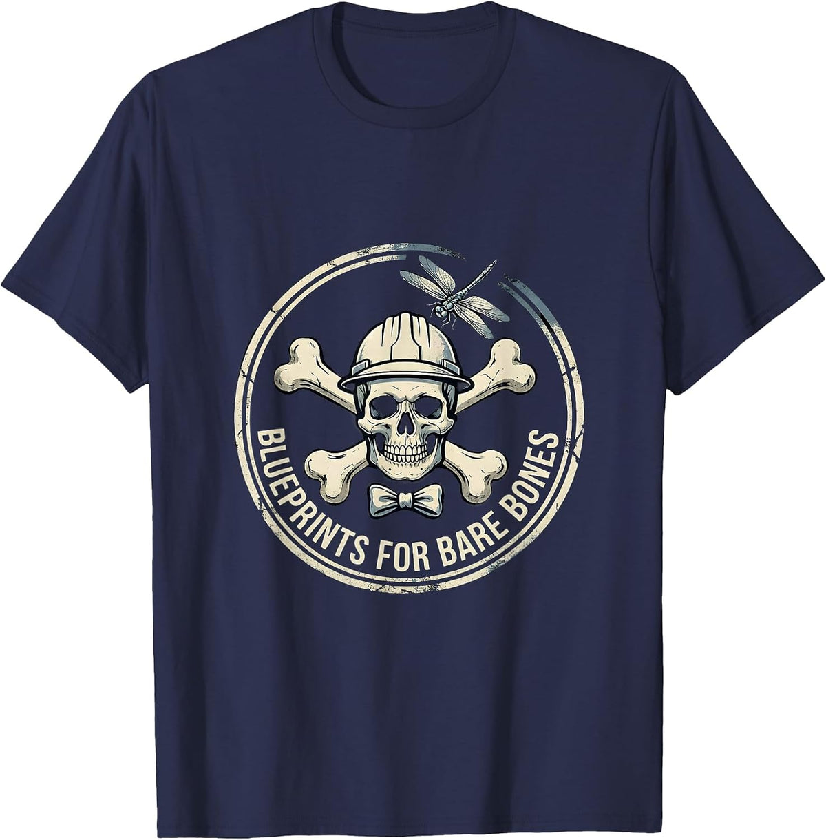 Men's Halloween Skeleton Architect Blueprint Design T-Shirt - Navy Blue
