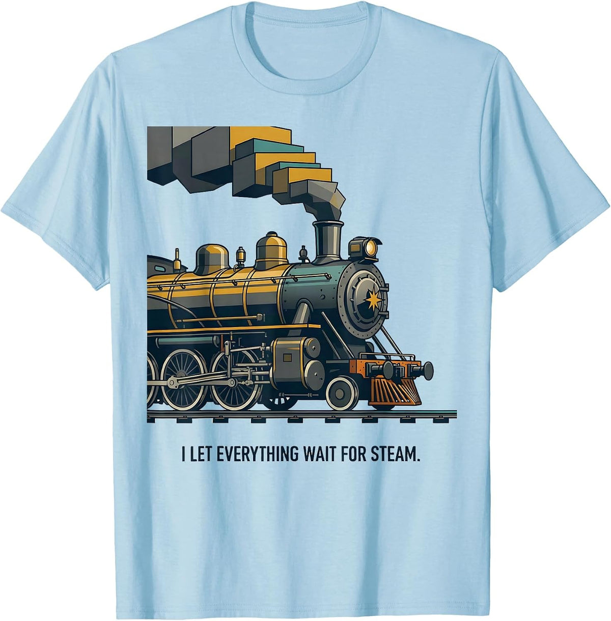 Men's I Let Everything Wait For Steam Midcentury Modern Train T-Shirt - Baby Blue