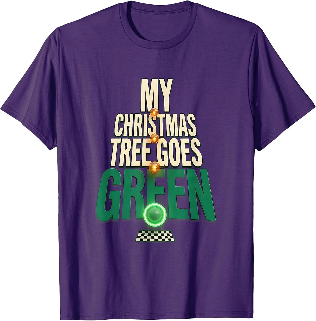 Men's My Christmas Tree Goes Green Funny Drag Racing Muscle Car T-Shirt - Purple