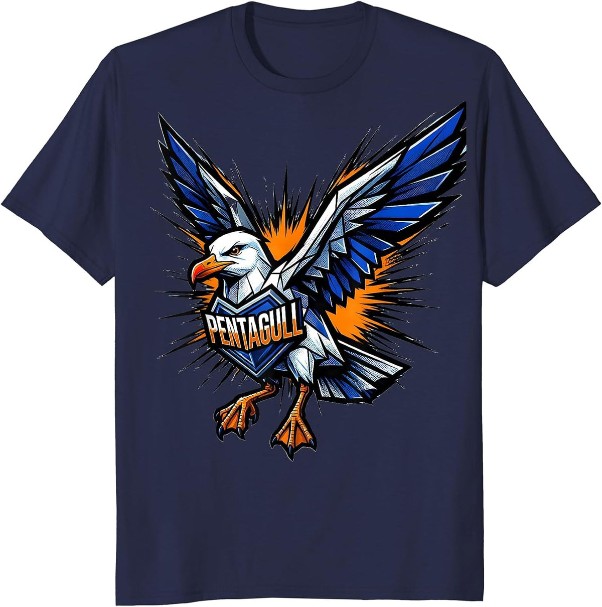 Pentagull Comic Book Bird Pun Funny Math Teacher Humor T-Shirt - Navy Blue