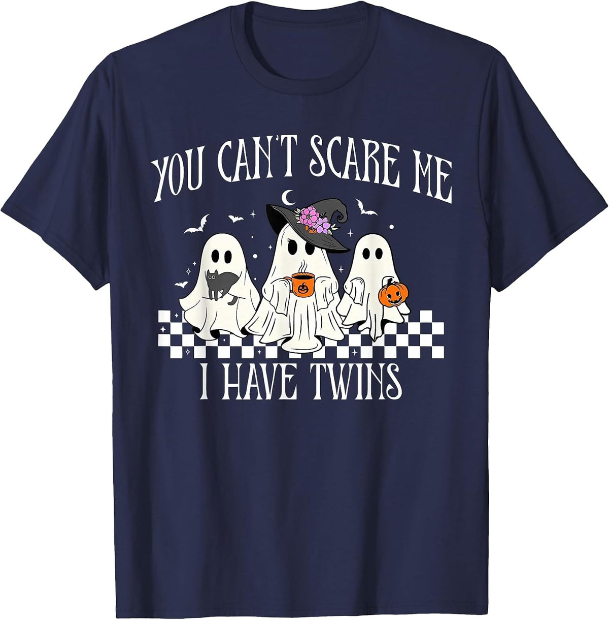 You Can't Scare Me I Have Twins Halloween Twin Mom Pregnancy T-Shirt - Navy Blue