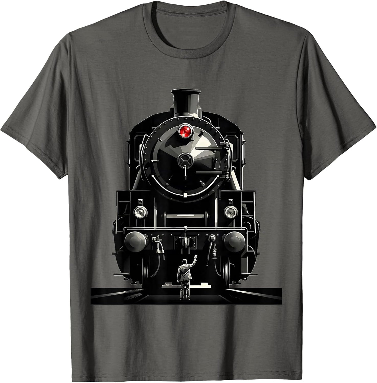 Men's Enormous Diesel Locomotive Swiss International Train Humor T-Shirt - Asphalt Grey