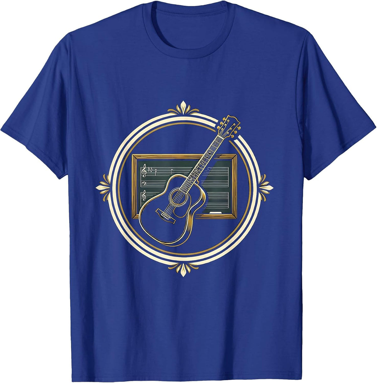 Men's Acoustic Guitar Chalkboard Music Teacher Gift T-Shirt - Royal Blue