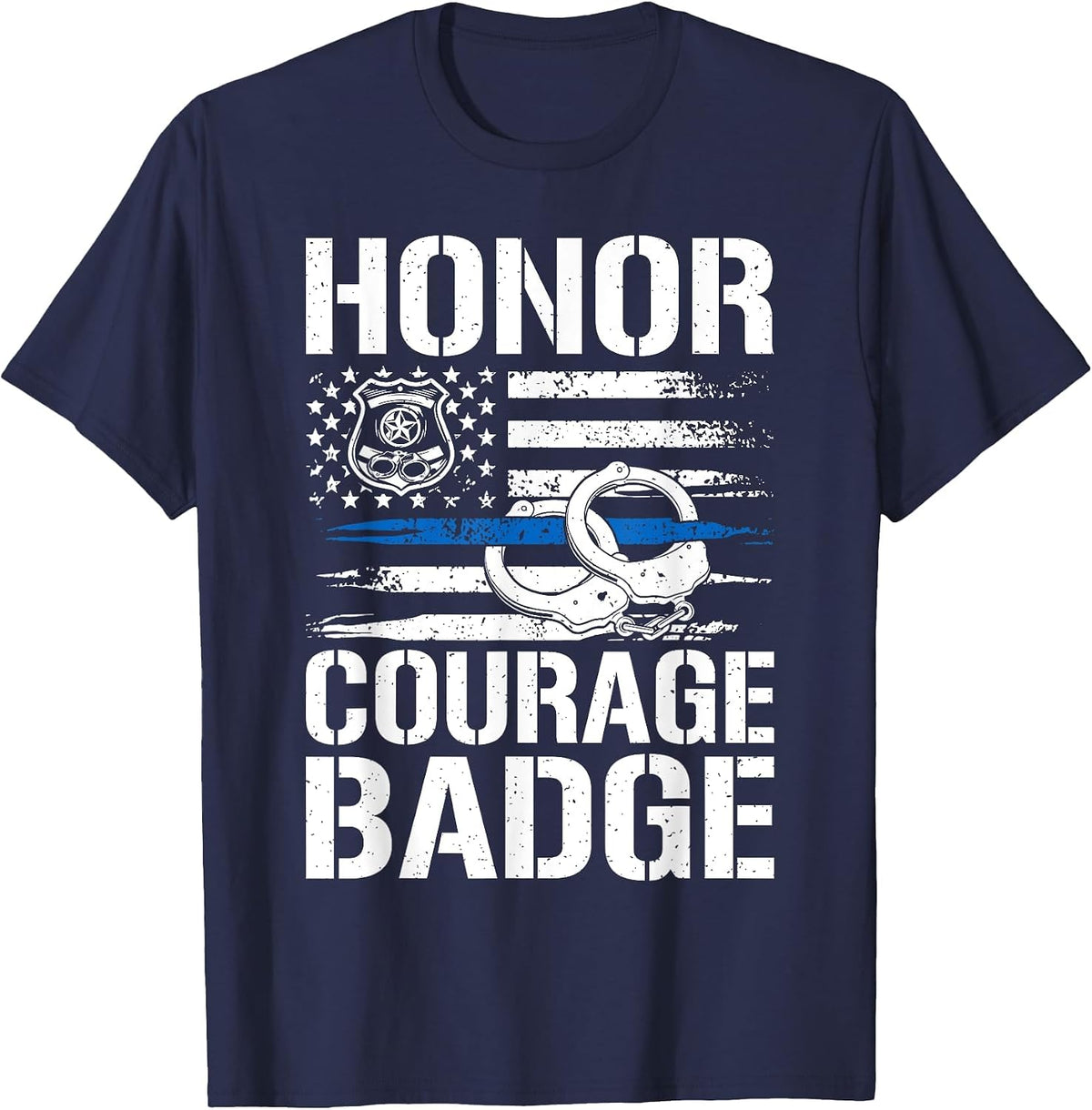 Honor Courage Badge Police T-Shirt - Navy Blue