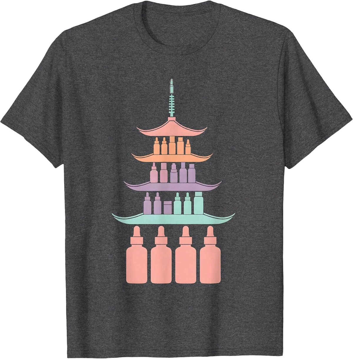 Men's K-Beauty Glass Skin Pagoda Skincare Illustration T-Shirt - Dark Heather Grey