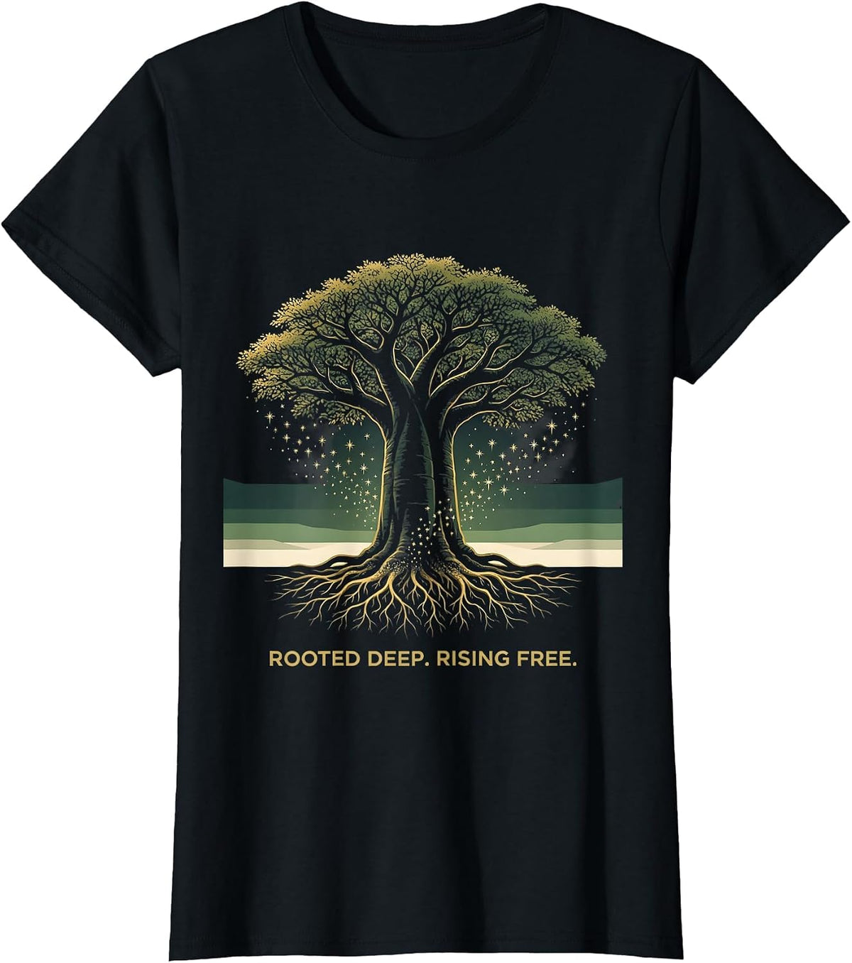 Rooted Deep Rising Free Baobab Tree Juneteenth Design T-Shirt - Black