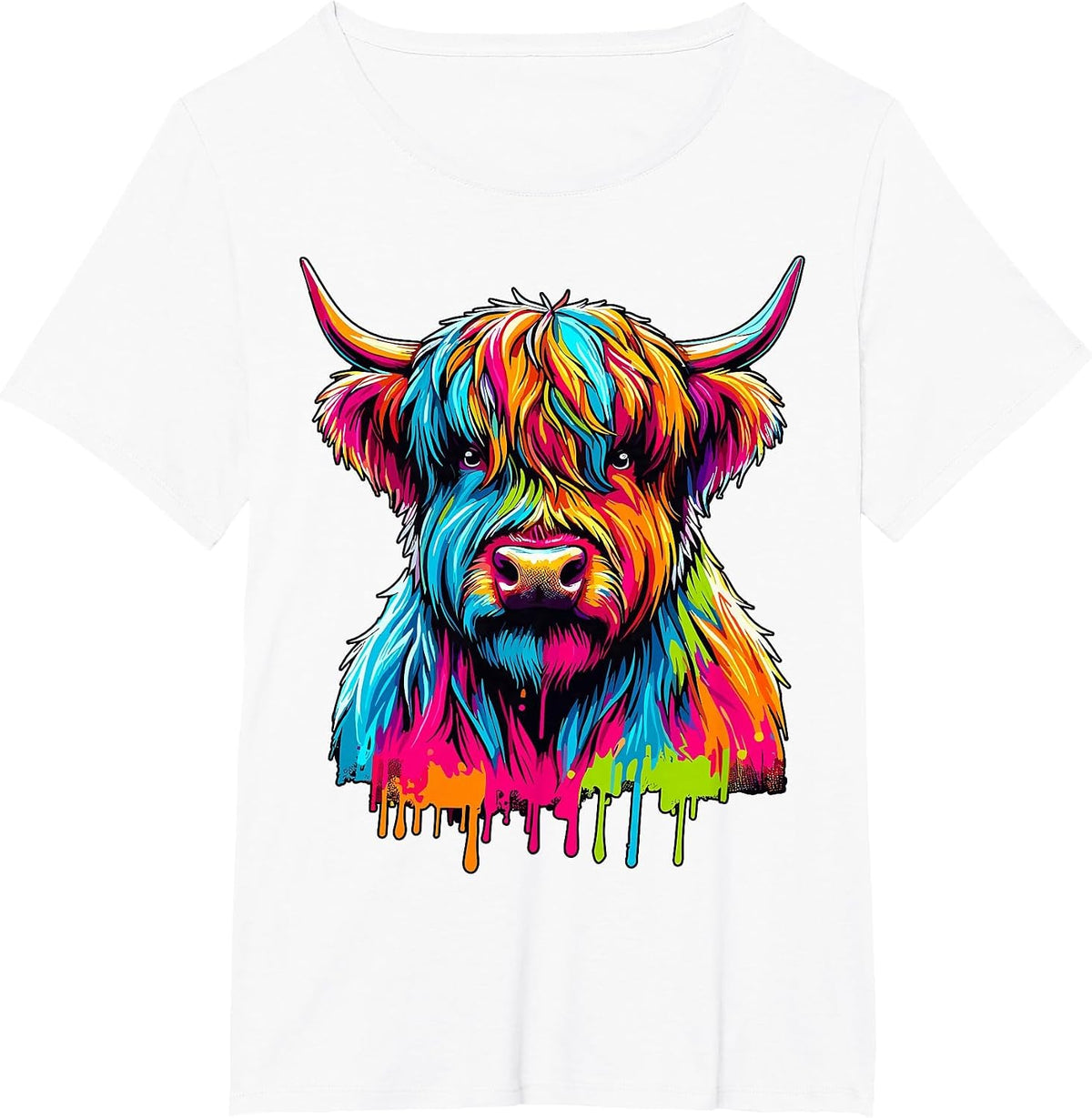 Colorful Highland Cow T-Shirt - White