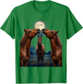Men's Three Horses Howling At The Moon Funny Horse Lover T-Shirt - Kelly Green