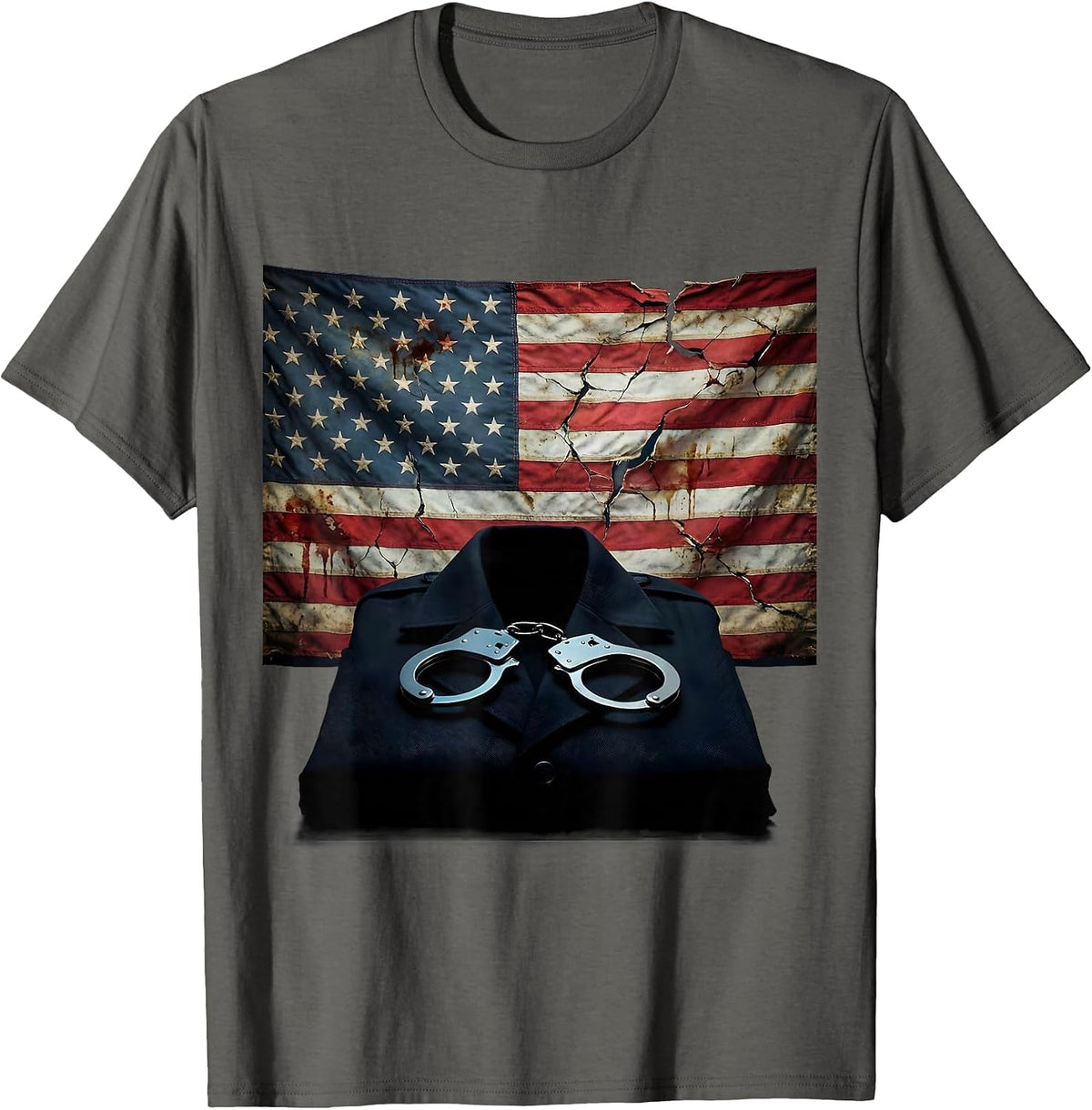 Men's NYPD Handcuffs and Folded Uniform Illustration T-Shirt - Asphalt Grey