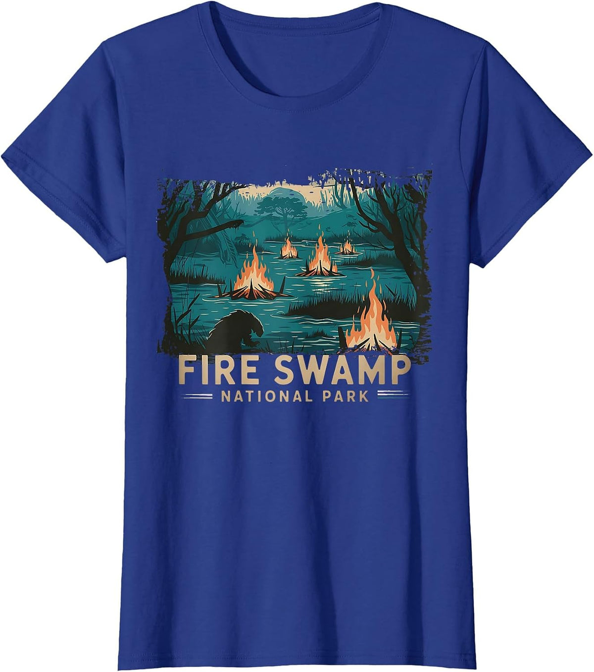 Retro Fire Swamp National Park Camping Hiking Mountain T-Shirt - Royal Blue