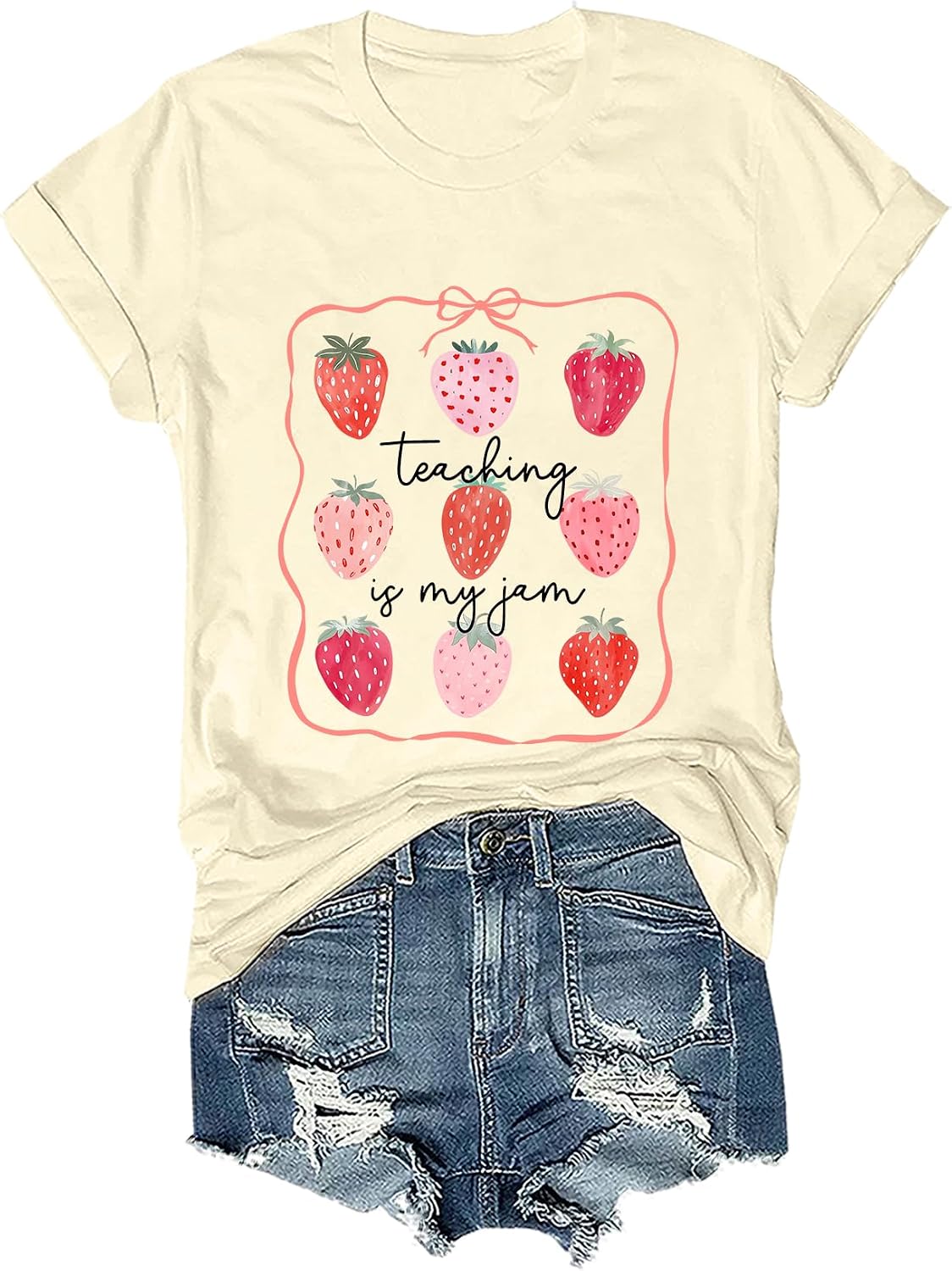 Teaching is My Jam Shirt Teaching is My Jam V Neck Tshirt - Crewneck Creamy Yellow-1