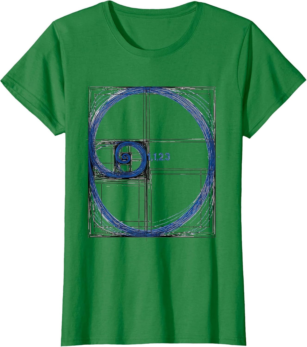1, 1, 2, 3 Fibonacci Spiral Golden Ratio Math Lover Geometry T-Shirt - Kelly Green