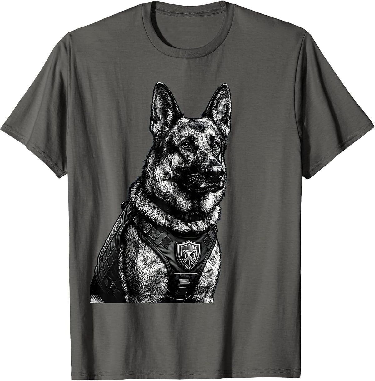 German Shepherd Police Dog Illustration T-Shirt - Asphalt Grey