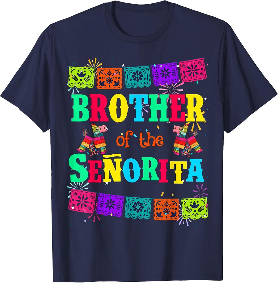 Let's Fiesta Brother of the Senorita Mexican Birthday T-Shirt - Navy Blue
