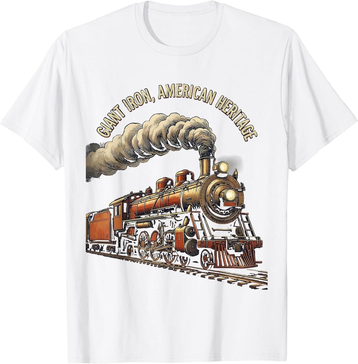 Men's Giant Iron American Heritage Vintage Steam Train Enthusiast T-Shirt - White