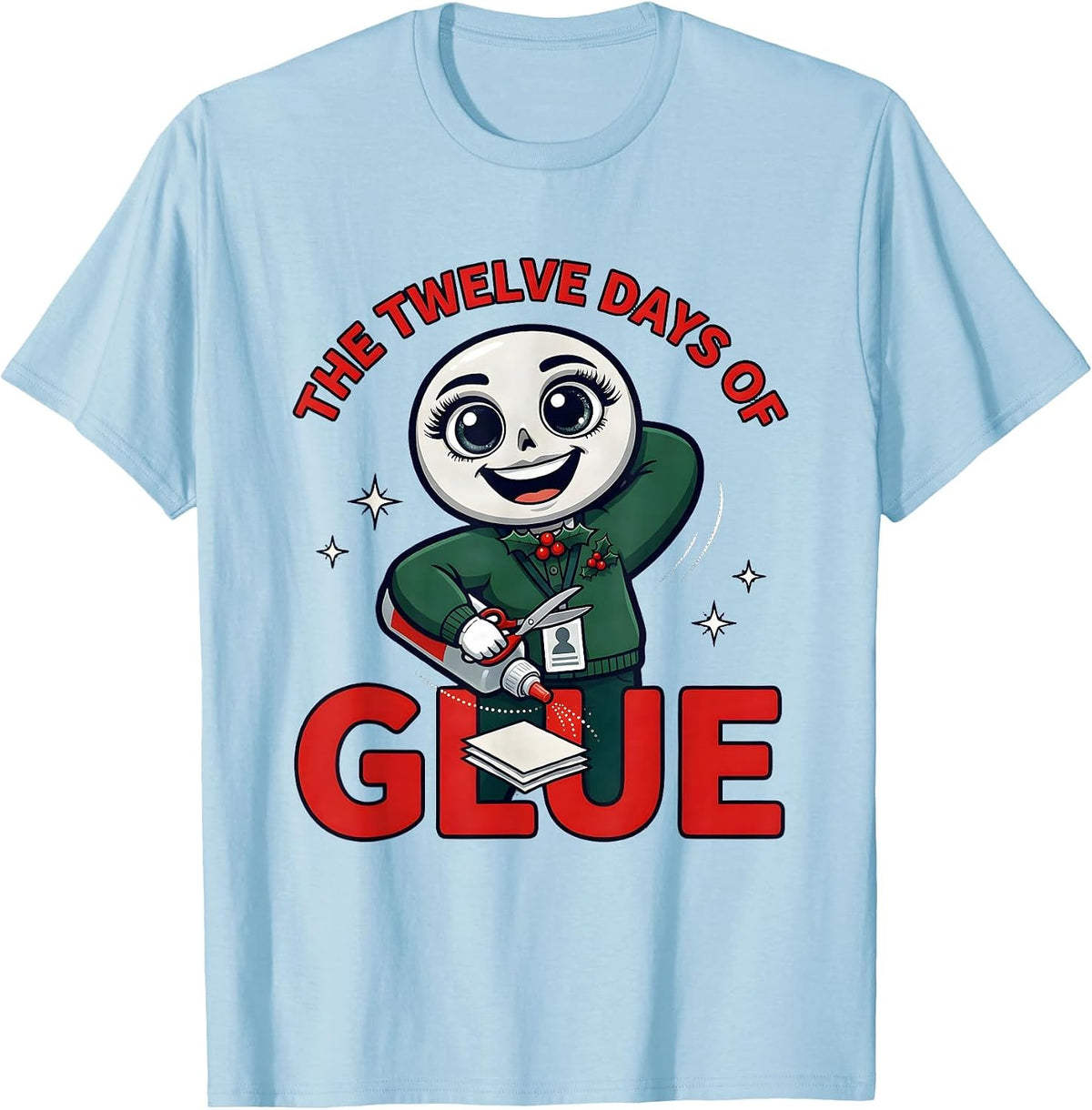 Men's THE TWELVE DAYS OF GLUE Funny Teacher Christmas T-Shirt - Baby Blue