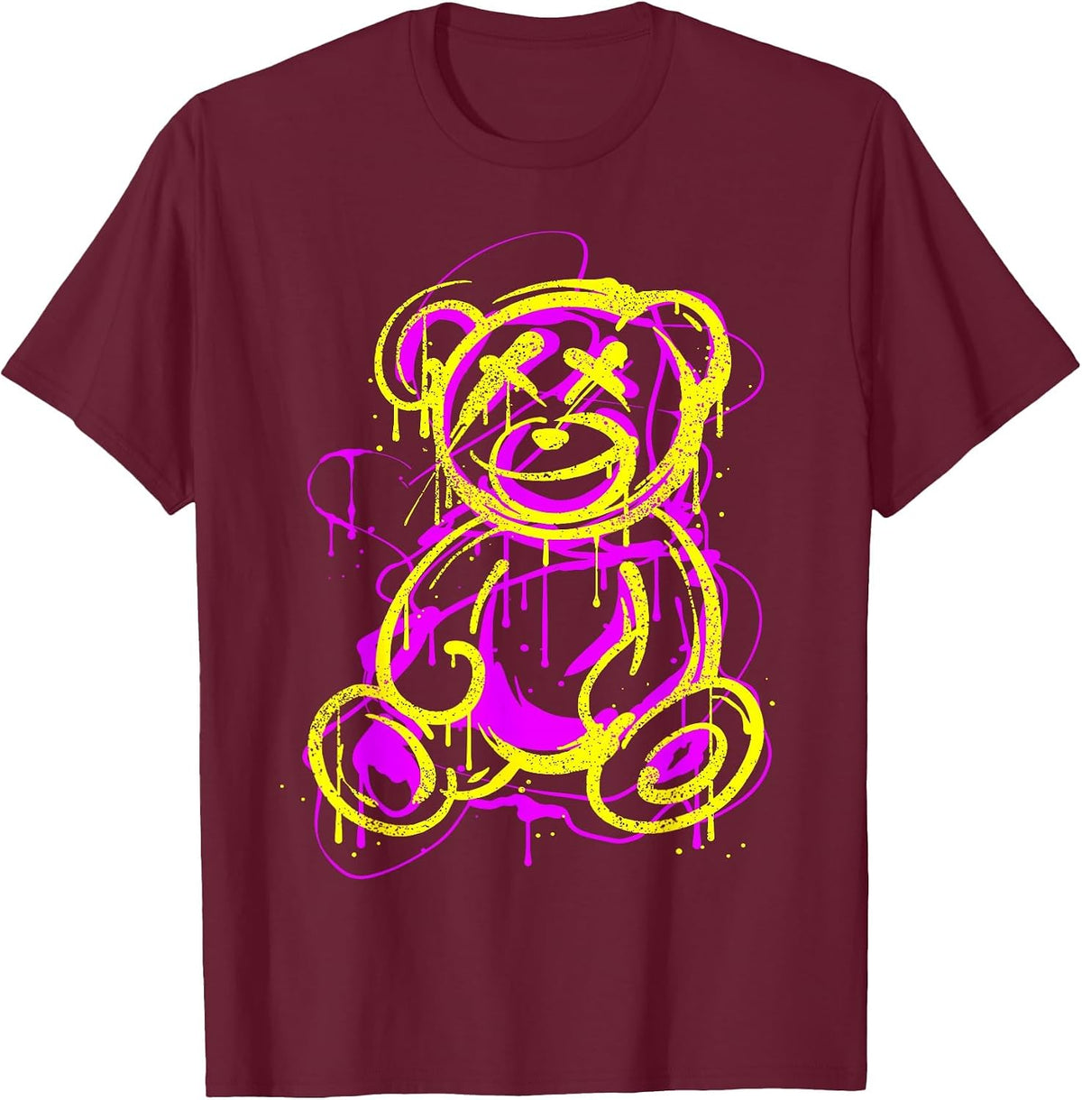 Graffiti Streetart Bear, Bear Cartoon Hip-hop pop Art T-Shirt - Burgundy