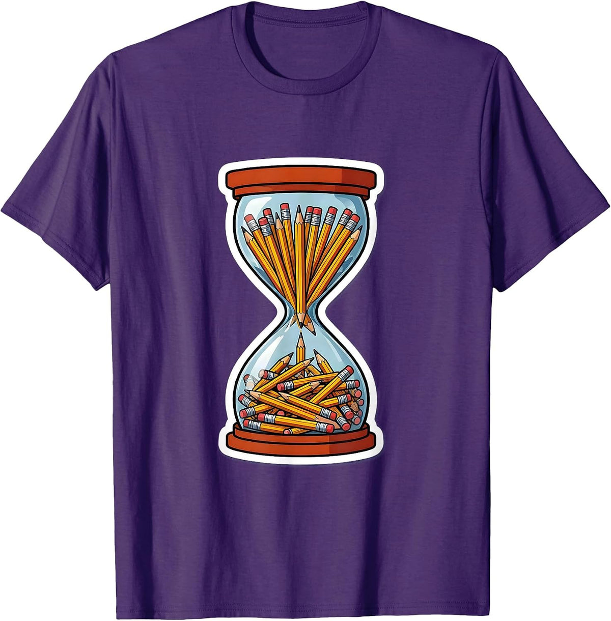Hourglass Falling Pencils Illustration Design T-Shirt - Purple