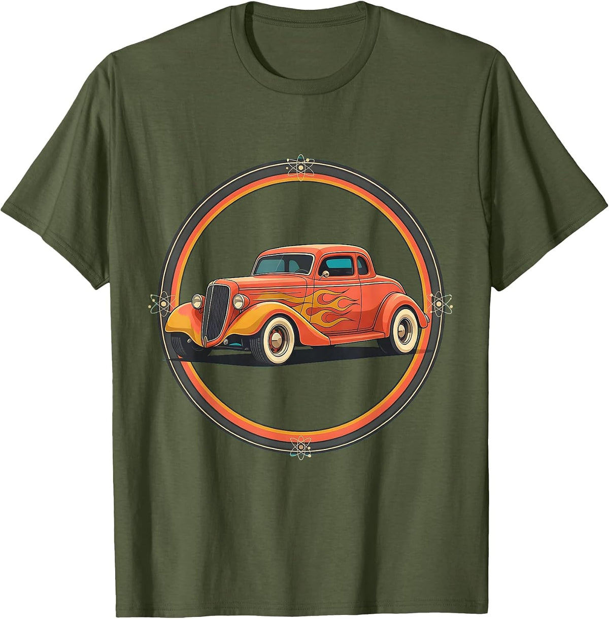 Vintage Classic Hot Rod Flame Paint Job Graphic T-Shirt - Olive Green