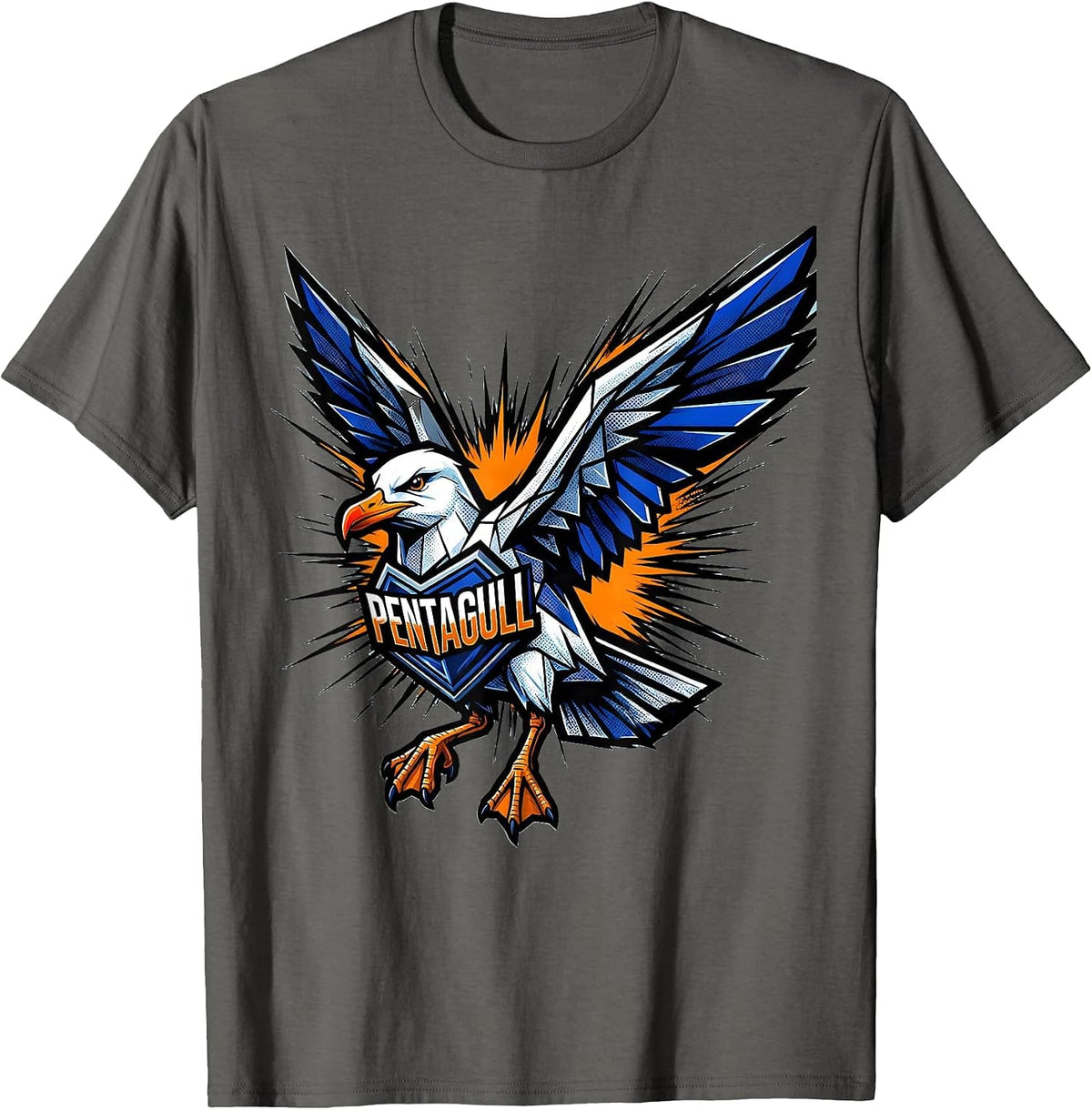 Pentagull Comic Book Bird Pun Funny Math Teacher Humor T-Shirt - Asphalt Grey