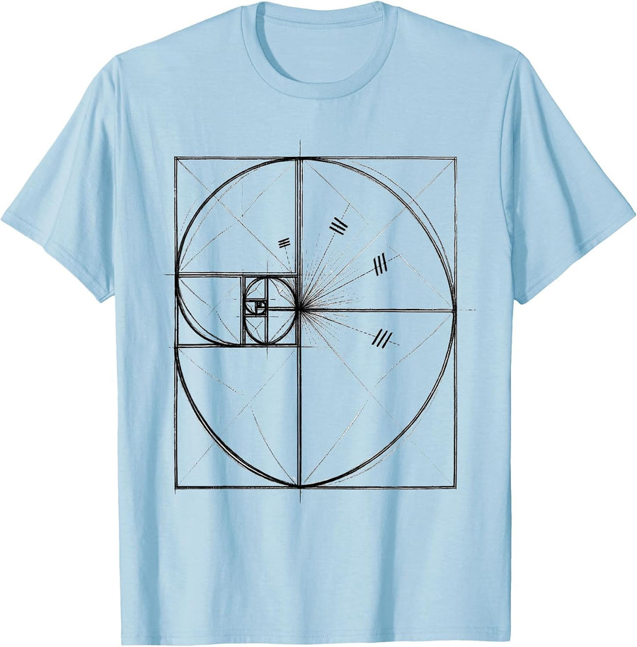 Men's Golden Ratio Spiral Fibonacci Math Enthusiast Geometry Lover T-Shirt - Baby Blue