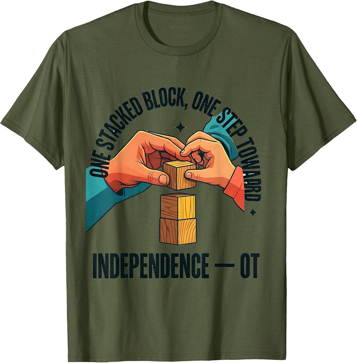 Men's One Stacked Block, One Step Toward Independence — OT T-Shirt - Olive Green