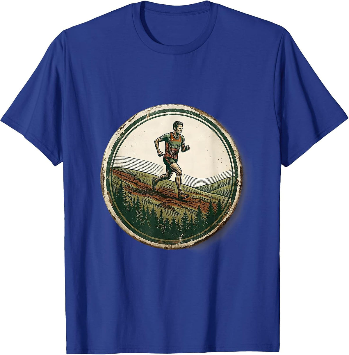 Sealed Runner Badge Vintage Cross Country Running Team T-Shirt - Royal Blue