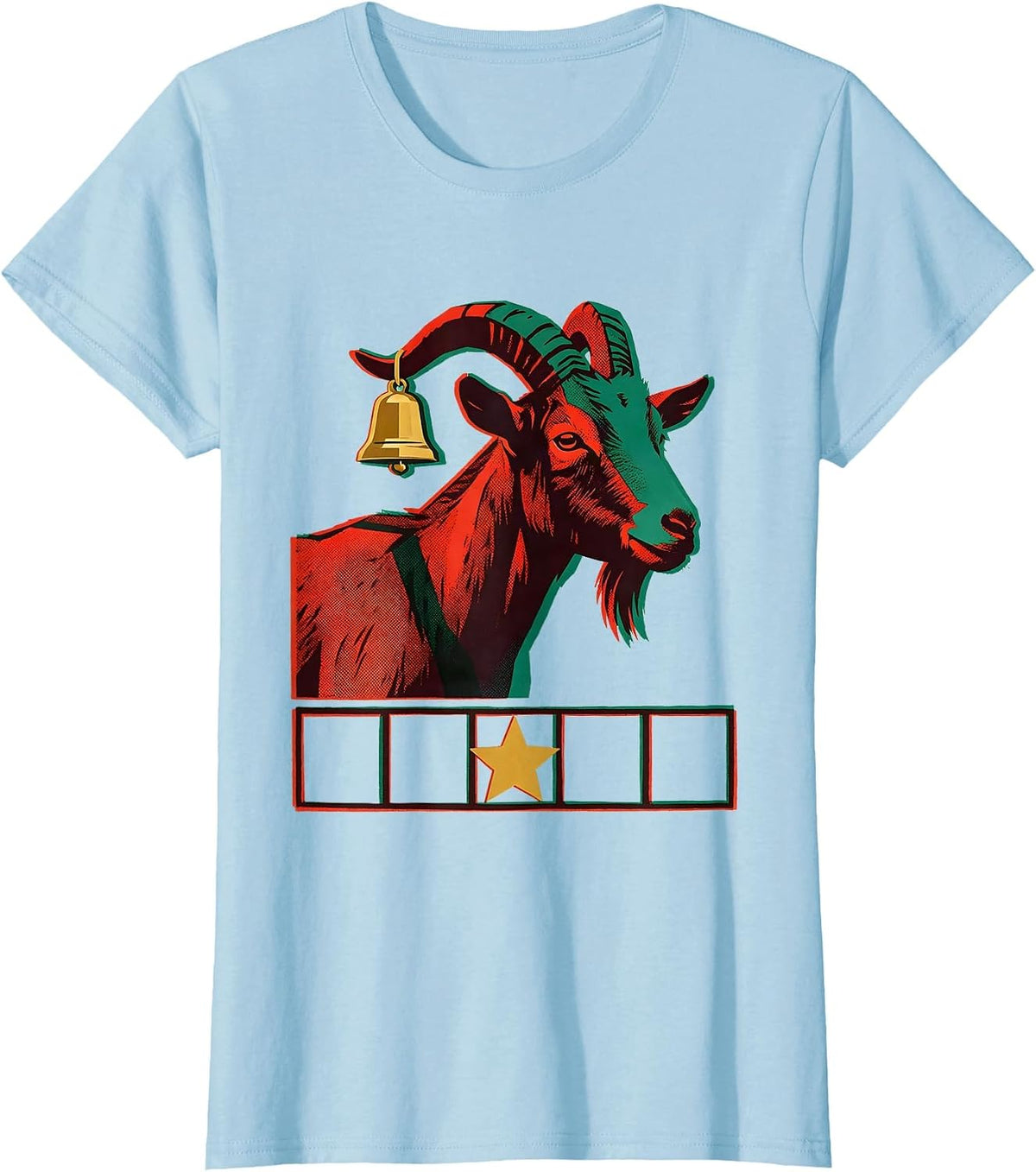 Alert Goat Christmas Farm Animal Humor Risograph T-Shirt - Baby Blue
