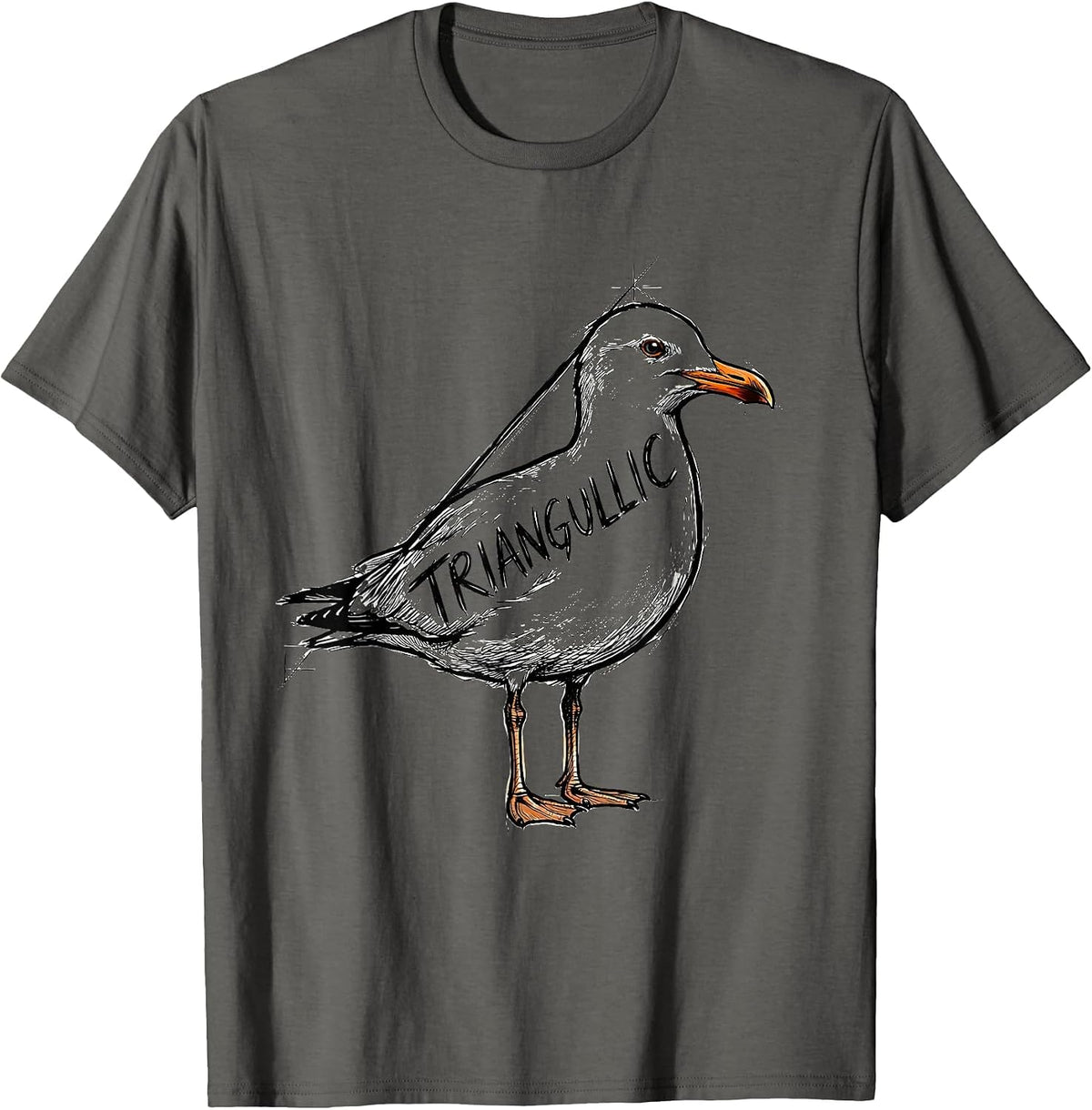 Men's Triangullic Hand-Sketched Bird Pun Funny Math Teacher Humor T-Shirt - Asphalt Grey