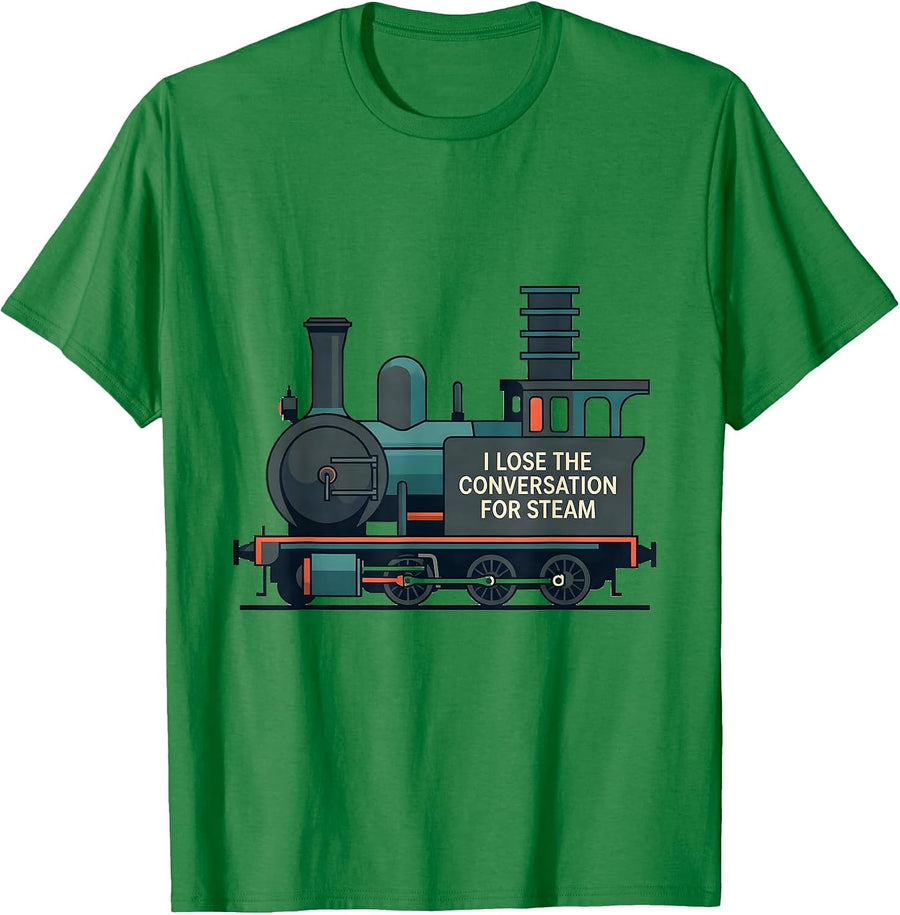 Men's I Lose The Conversation For Steam Midcentury Modern Train T-Shirt - Kelly Green