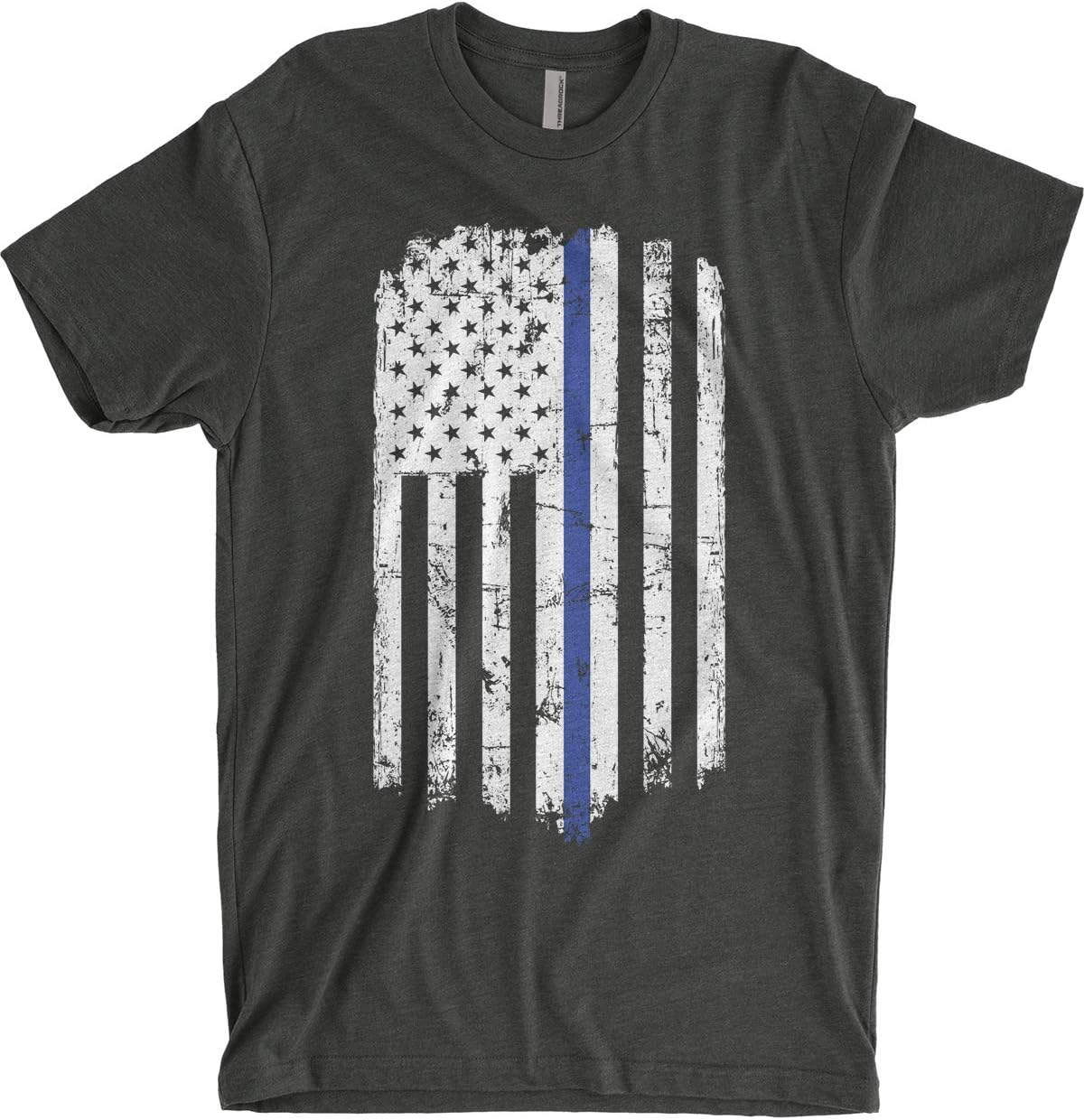 Threadrock Men's Blue Line Police American Flag T-Shirt - Premium Charcoal