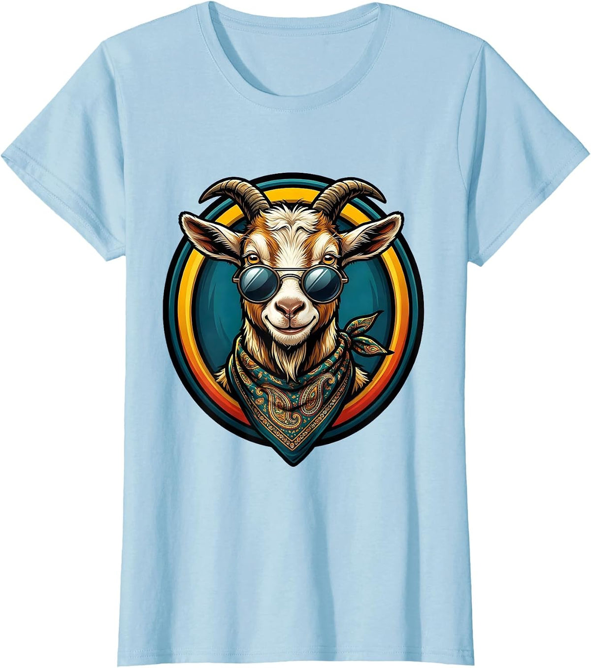 Cool Goat With Sunglasses and Bandana Graphic T-Shirt - Baby Blue