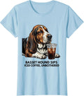 Basset Hound Sips Iced Coffee, Unbothered Funny T-Shirt, Women, Baby Blue, Large - As Pictured