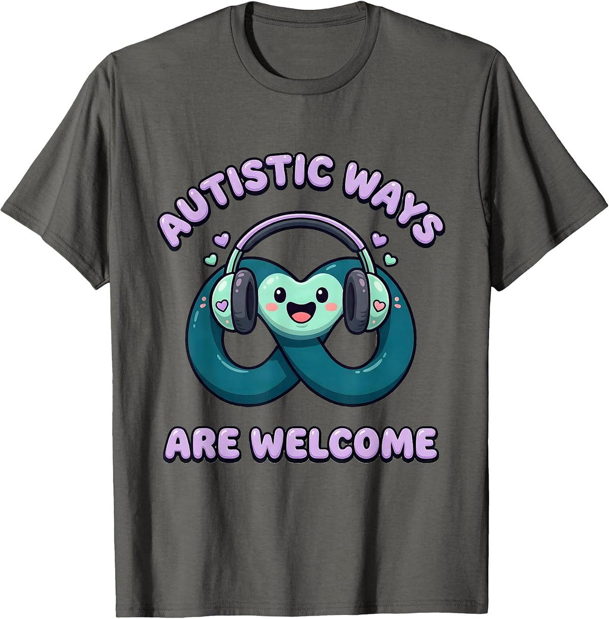 Men's Autistic Ways Are Welcome Cute Kawaii Neurodiversity T-Shirt - Asphalt Grey