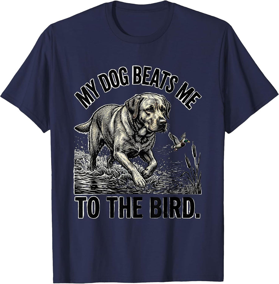 My Dog Beats Me To The Bird Hunting Dog Waterfowl Youth T-Shirt - Navy Blue