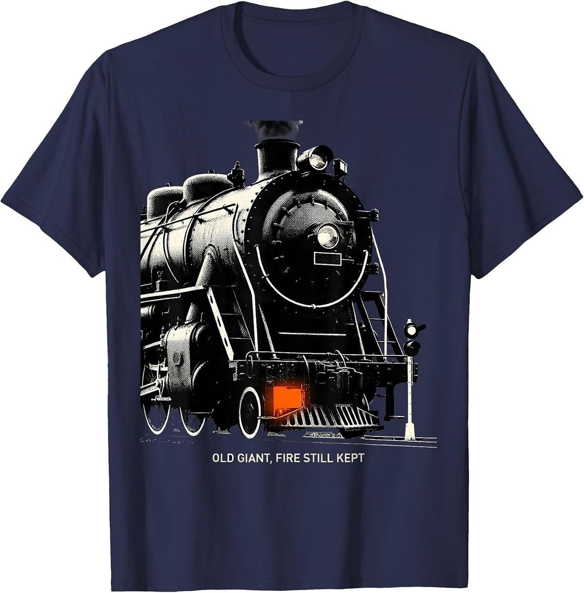Men's Old Giant Fire Still Kept Vintage Steam Locomotive Train T-Shirt - Navy Blue