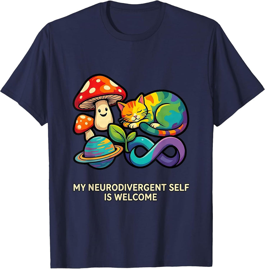 My Neurodivergent Self Is Welcome Colorful Neurodiversity T-Shirt - Navy Blue