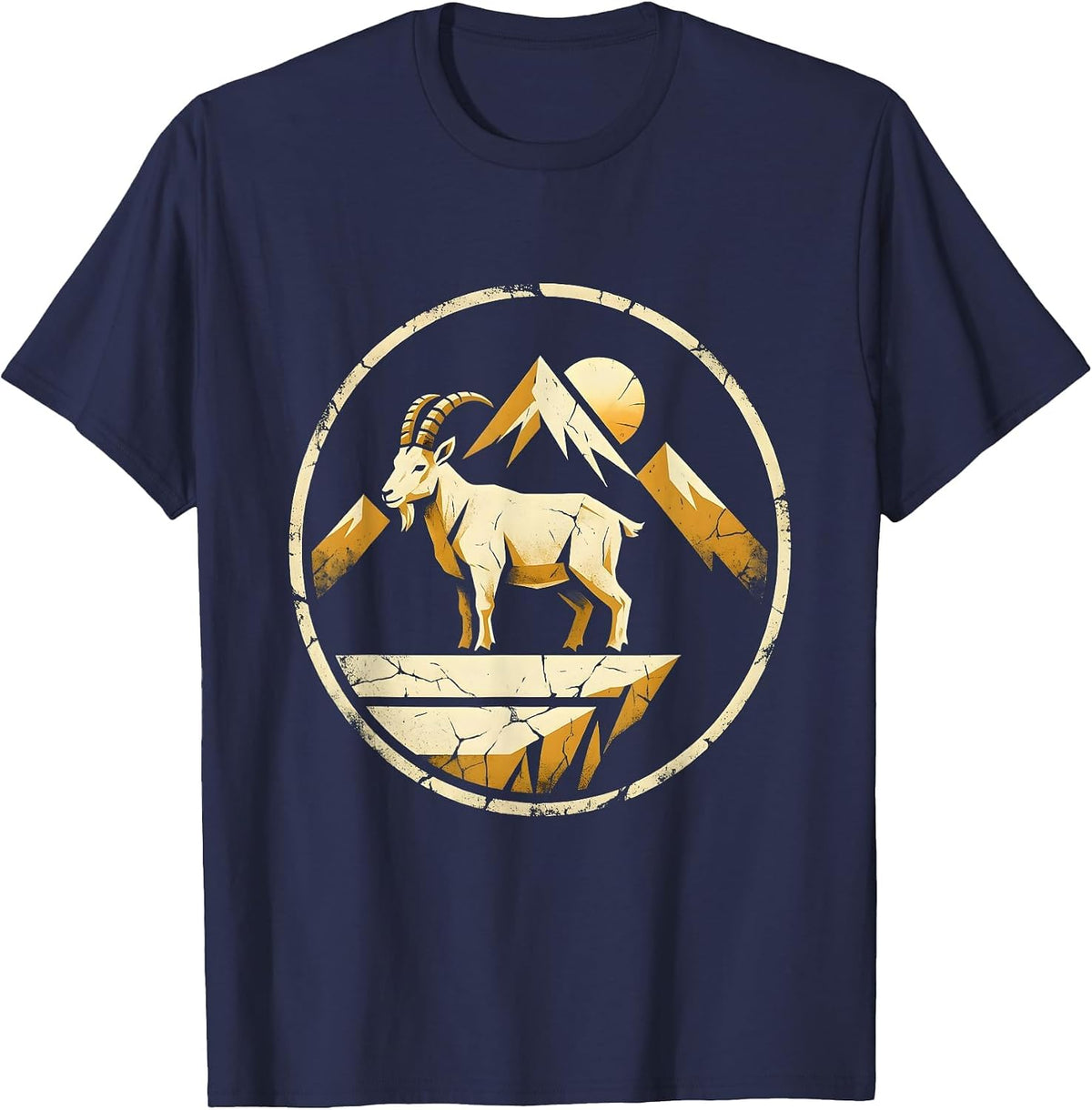 Glacier National Park Mountain Goat Cliff Art T-Shirt - Navy Blue