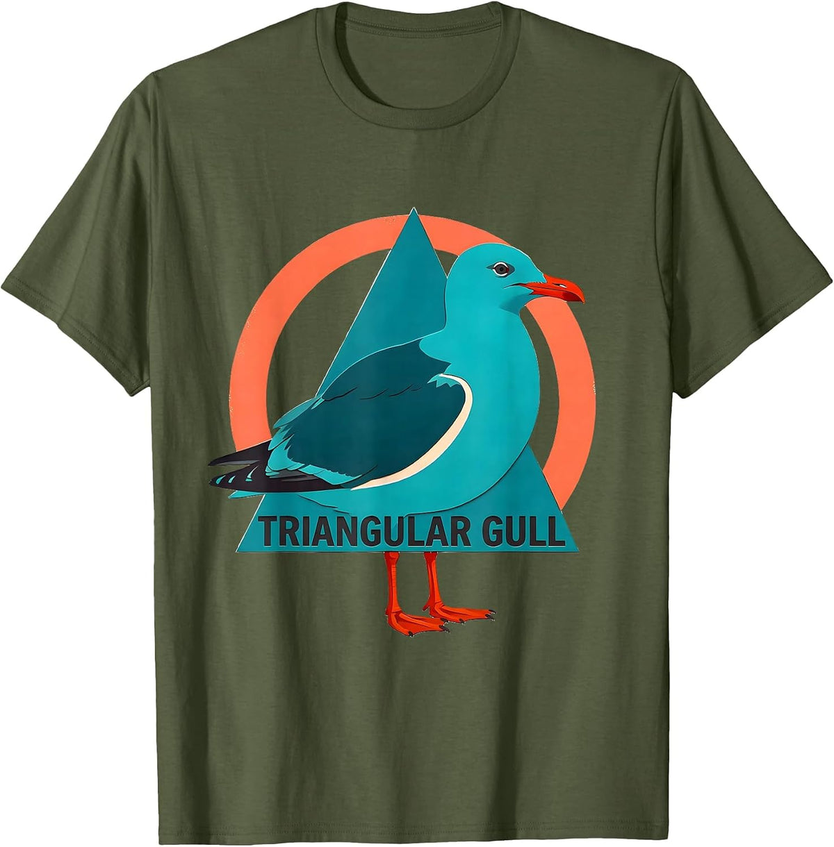 Triangular Gull Funny Bird Pun Math Teacher Geometric Humor T-Shirt - Olive Green