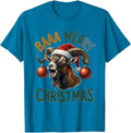 Baaa Merry Christmas Whimsical Goat Lover Farm Animal Santa T-Shirt - Sapphire Blue