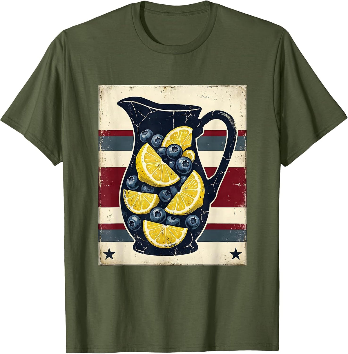 Men's Red White and Blueberry Lemonade Pitcher Graphic T-Shirt - Olive Green