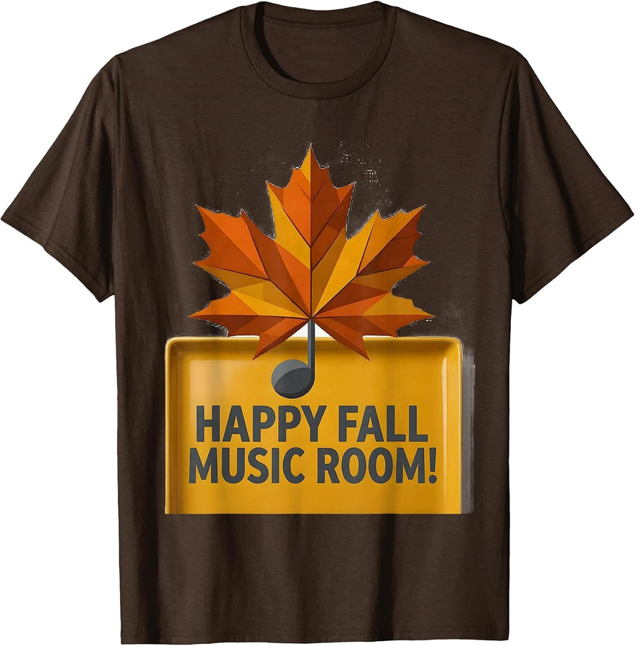 Happy Fall, Music Room! Retro Music Teacher Fall Festival T-Shirt - Brown