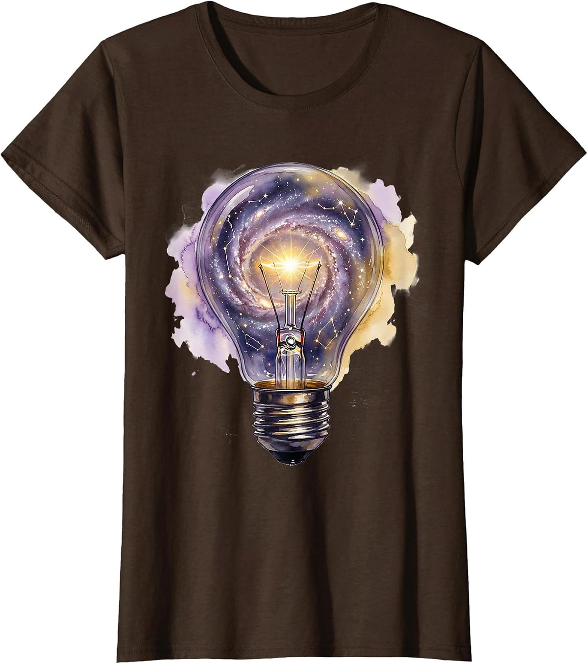 Women's Neurodiversity Lightbulb Constellation Illustration T-Shirt - Brown