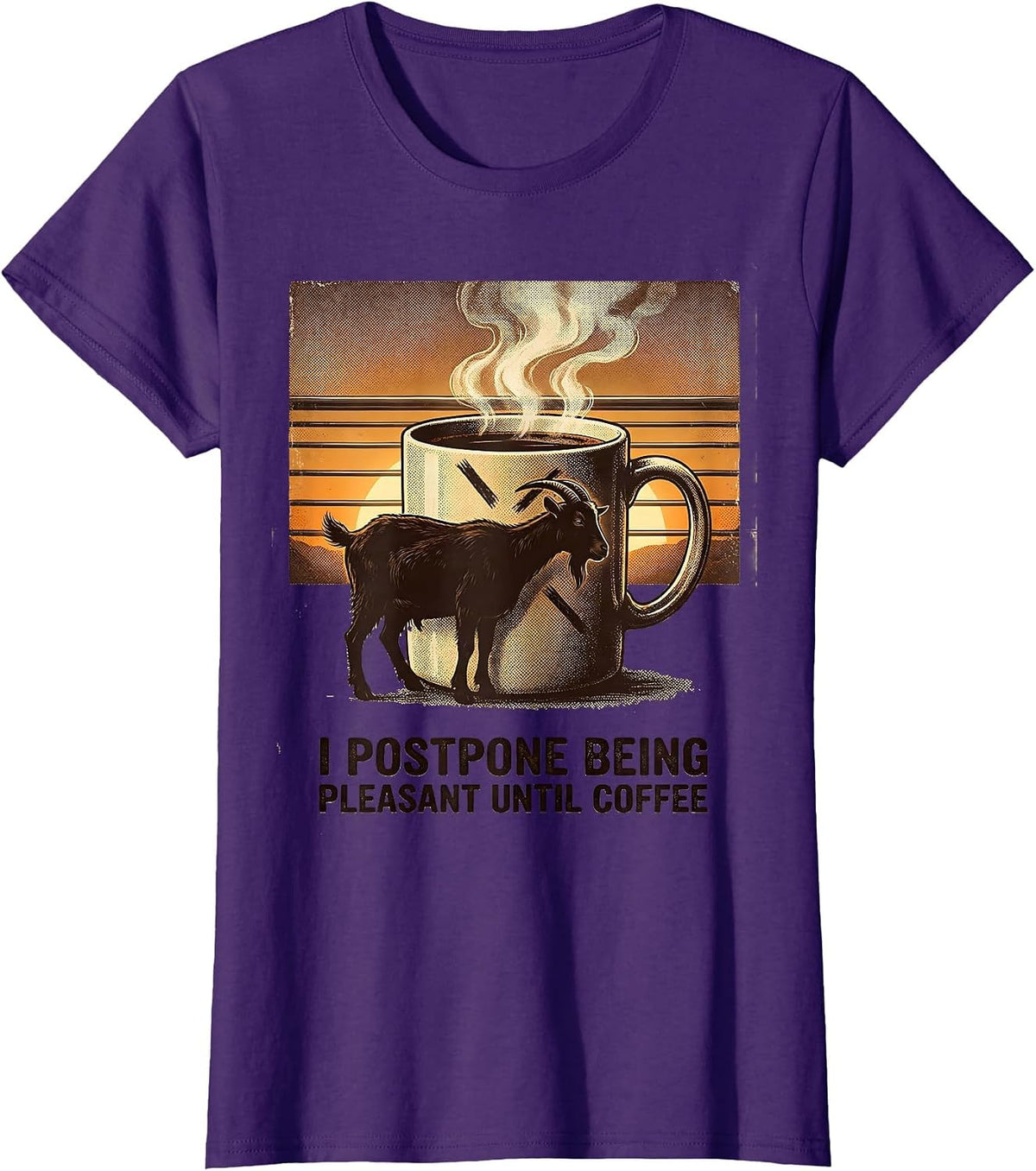 Women's I Postpone Being Pleasant Until Coffee Funny Vintage Coffee T-Shirt - Purple