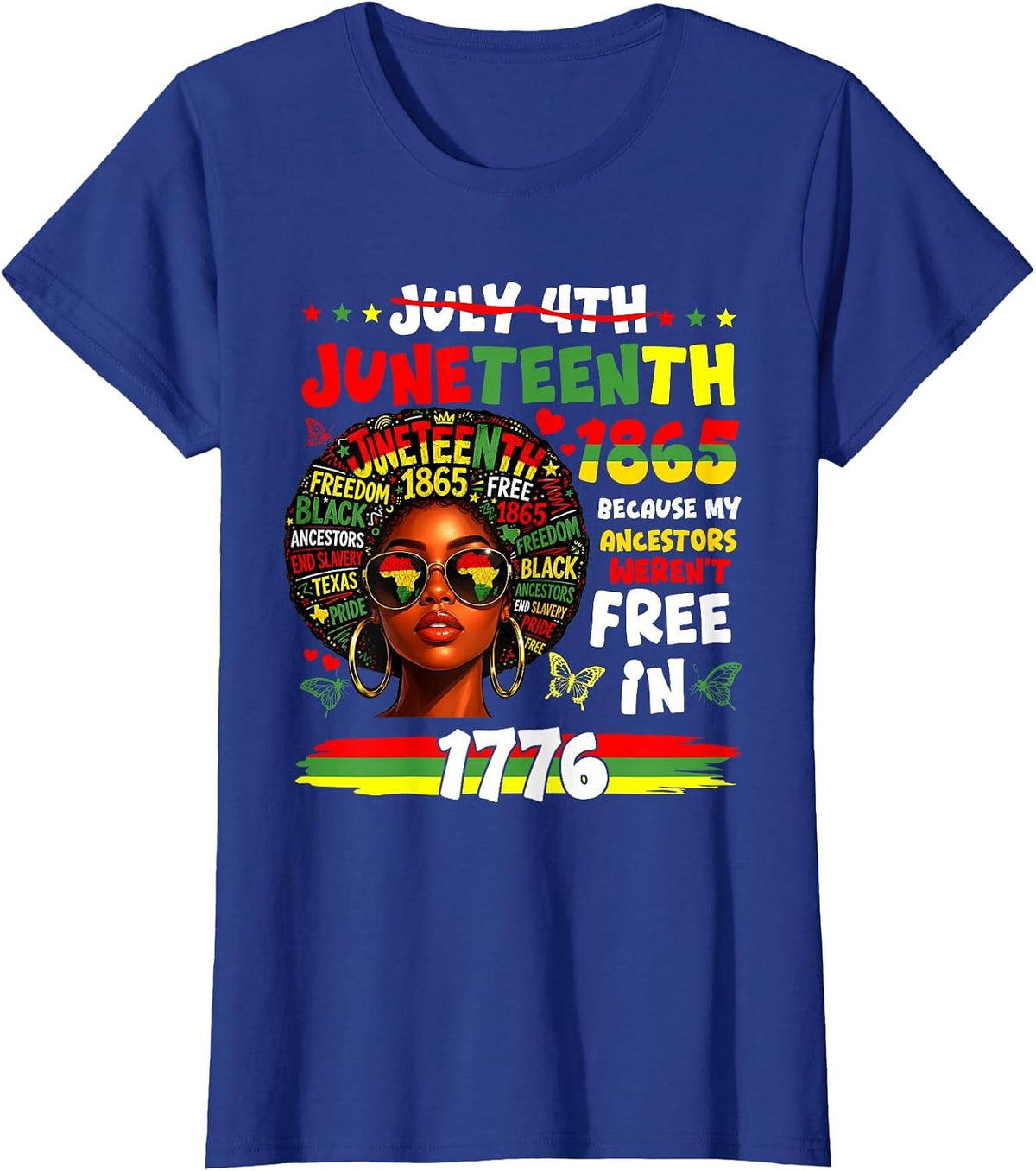 Juneteenth 1865 Afro African American 4th of July Men Women T-Shirt - Royal Blue