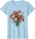 Women's Red White and Blue Wildflower Cluster Illustration T-Shirt - Baby Blue